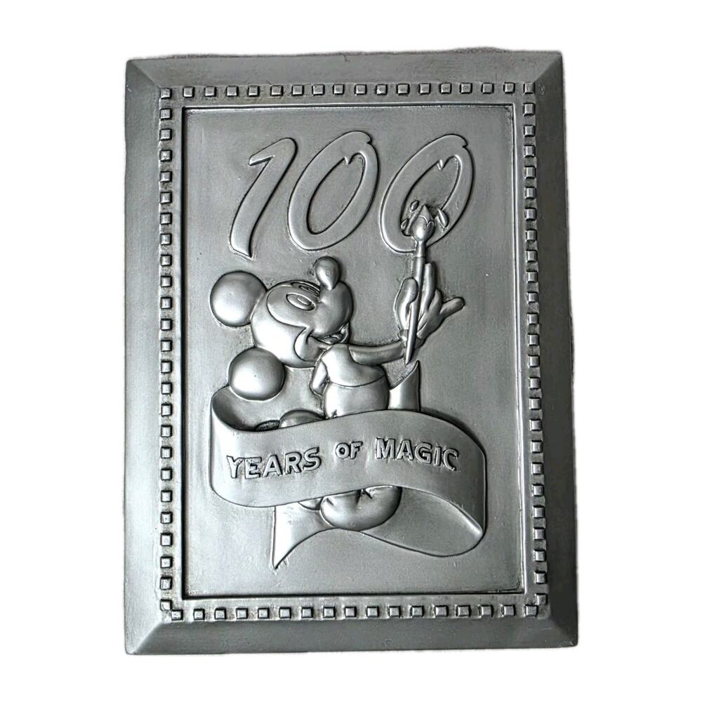 Walt Disney World Pewter Picture Frame And Mickey Mouse Pin "100 Years Of Magic"